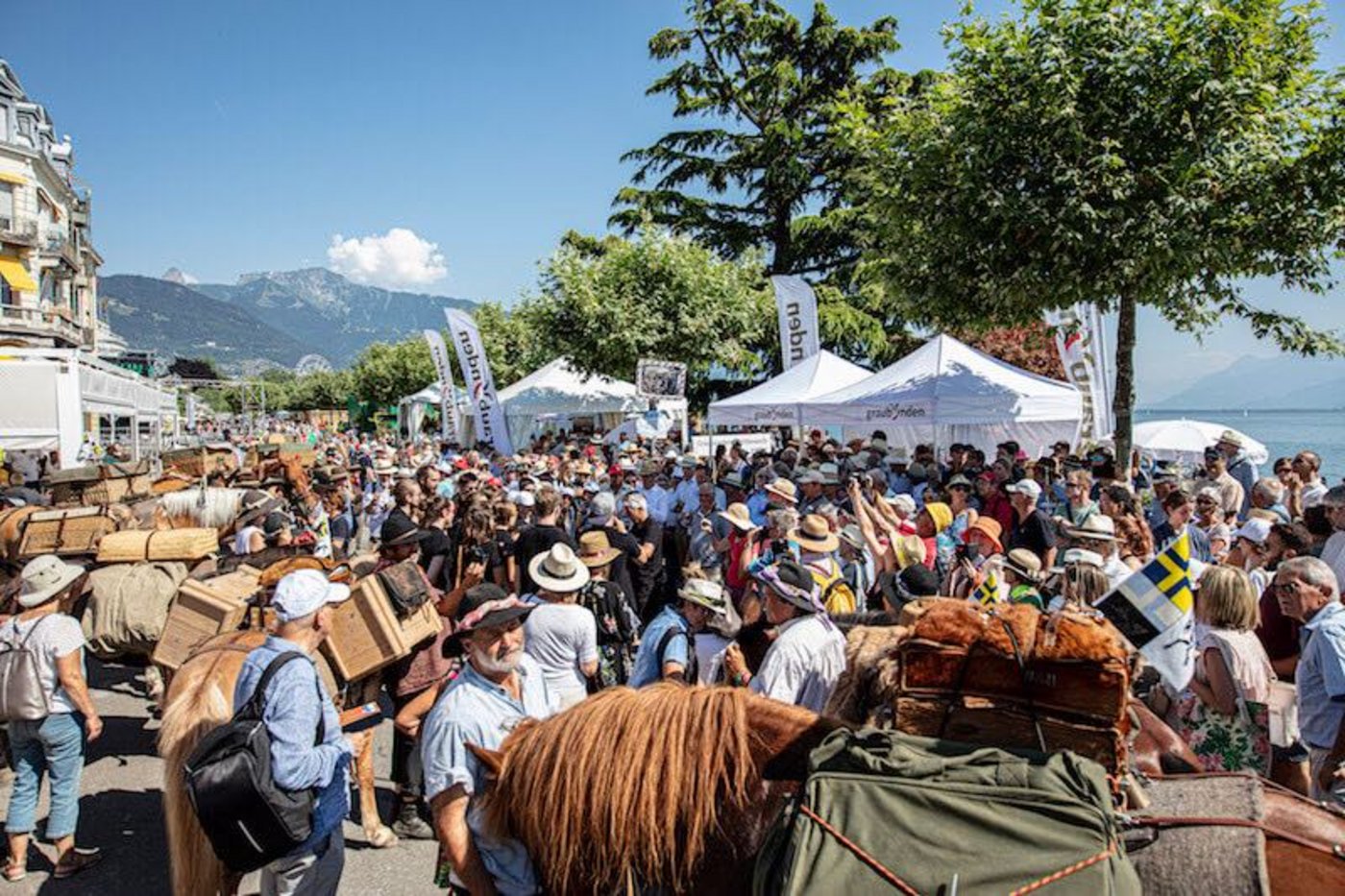 Beim letzten Etappenort des Säumertreks in Vevey, wird die Gruppe von zahlreichen Besuchern in Empfang genommen.