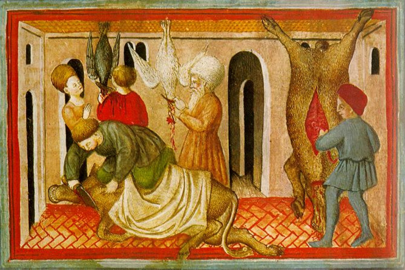 Schächten kann für Tiere sehr qualvoll sein. Eine Darstellung aus dem 15. Jahrhundert. (Bild Wikipedia)