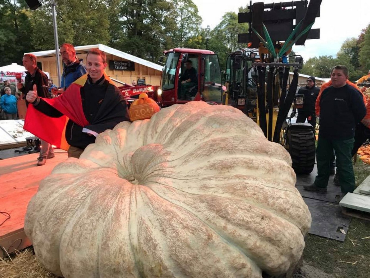 Mathias Willemijns holte sich mit seinem Monsterkürbis zum zweiten Mal in Folge den EM-Titel. (Bild Kürbisaustellung Ludwigsburg)