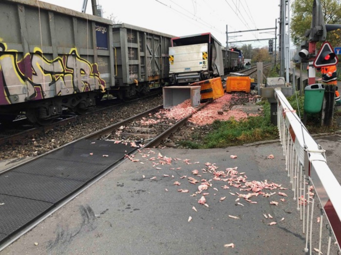 Die Schlachtabfälle verteilten sich auf das Bahntrassee. (Bilder Kapo SG)