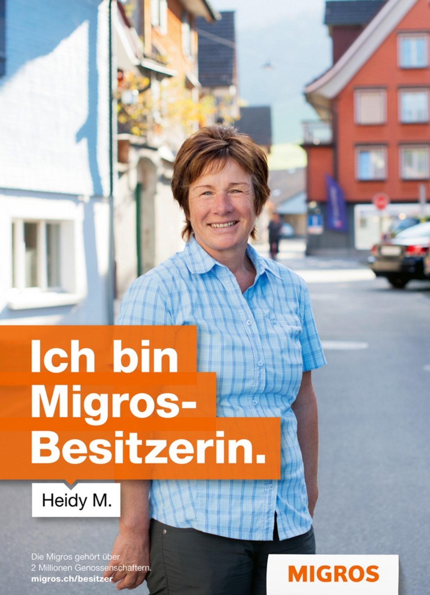 Eines der Sujets mit einer Migros-Genossenschafterin. (Bild obs/Migros-Genossenschafts-Bund)