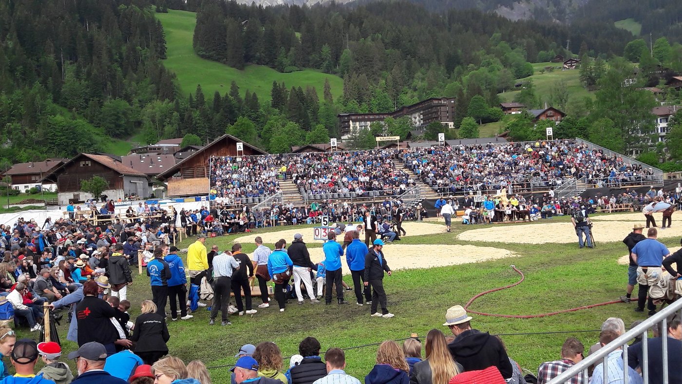Die Tribünen haben sich gefüllt und die ersten Schwinger ihre Kämpfe bereits hinter sich.  (Bilder sb/aw)