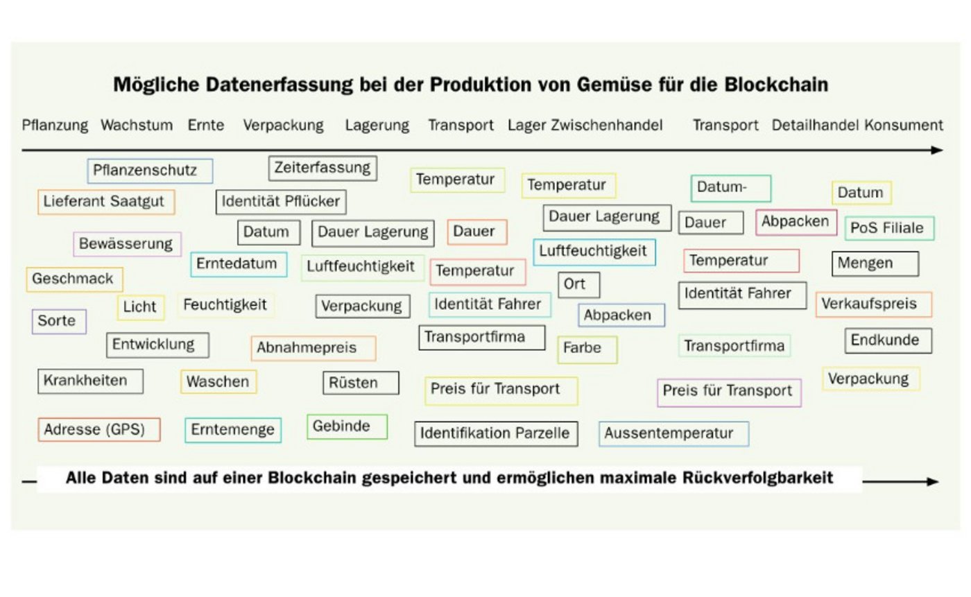 Datenpunkte die auf der Blockchain erfasst werden könnten.