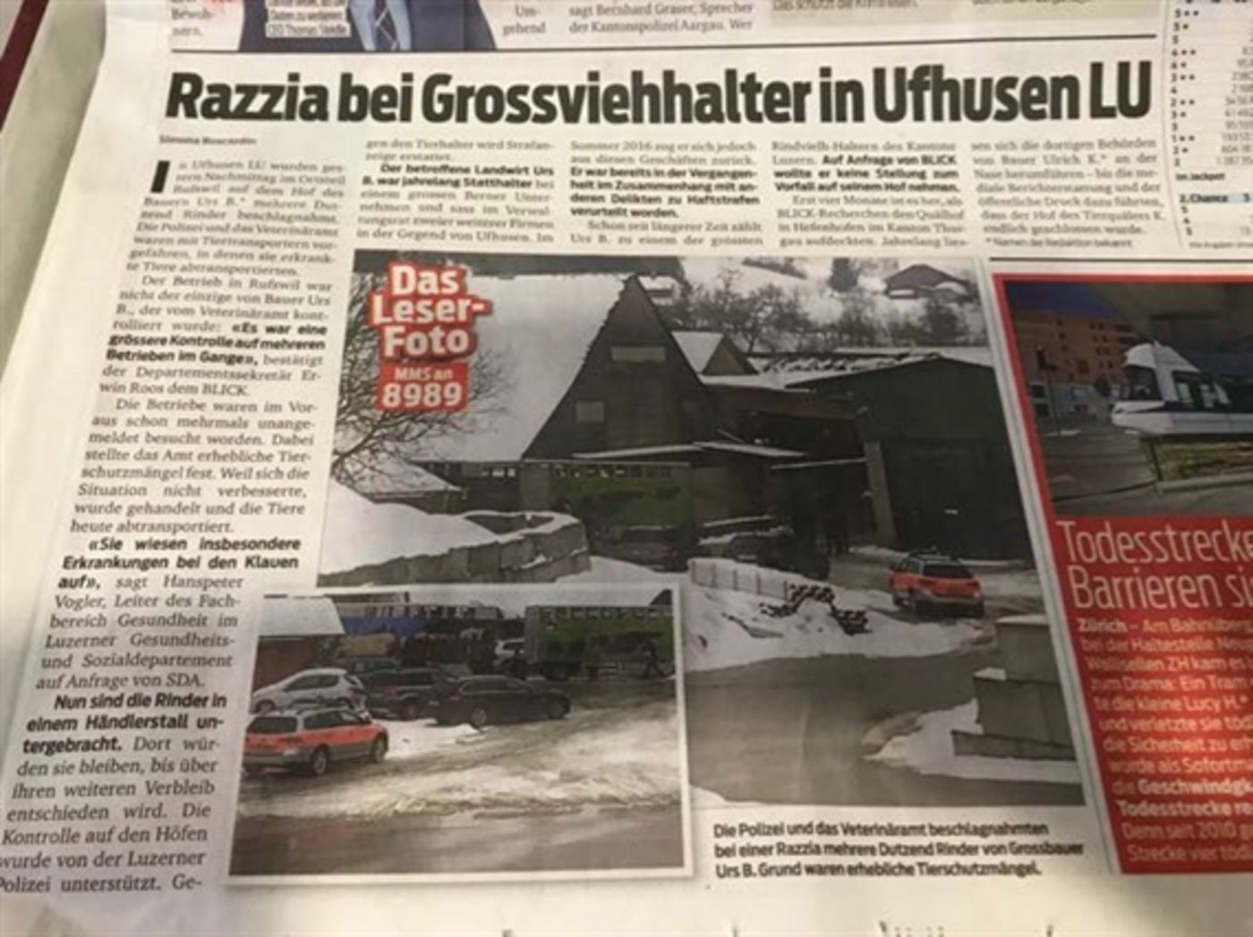 Der «Blick» berichtete am 20. Dezember gross über den Tierschutzfall im Luzernischen. (Bild akr)