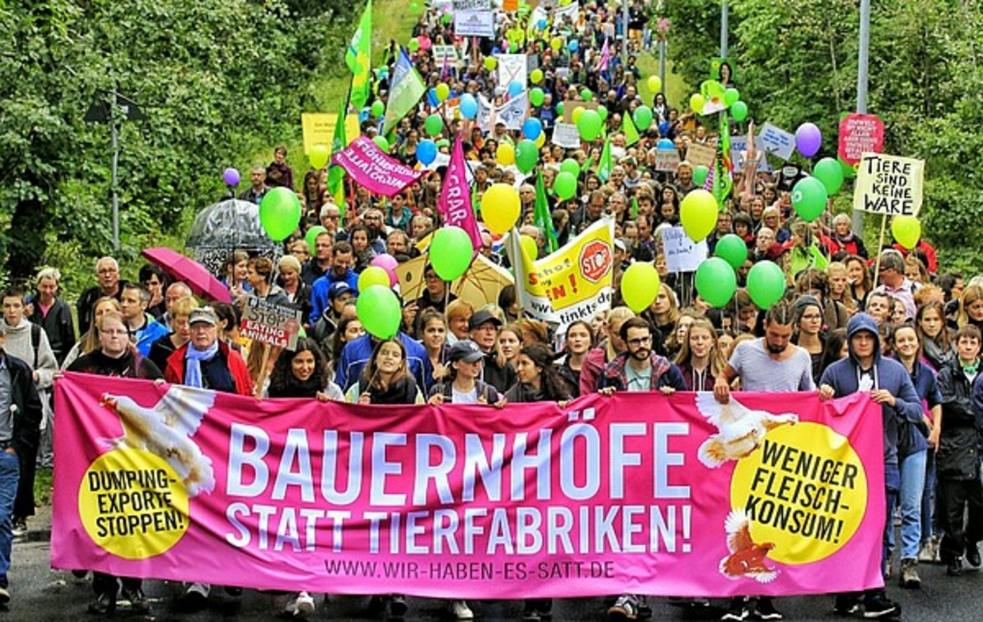 Die gestrige Demonstration gegen die Schlachthof-Ausbaupläne in der Nähe von Berlin. (Bild wir-haben-es-satt.de)