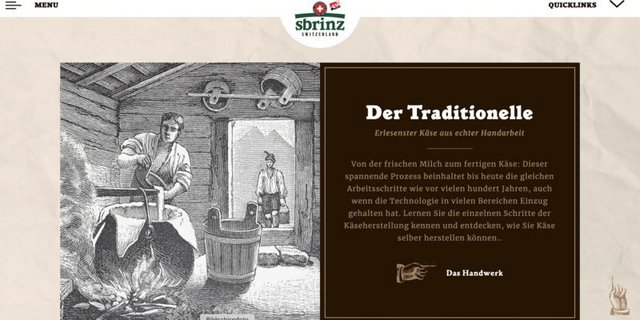 Die neue Website der Sbrinz Käse GmbH informiert unter anderem über Herkunft des Sbrinz AOP. (Bild Screenshot sbrinz.ch)