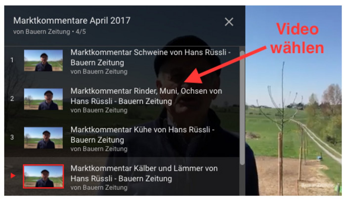 In dieser Liste kann unter den unterschiedlichen Video Kommentaren gewählt werden.