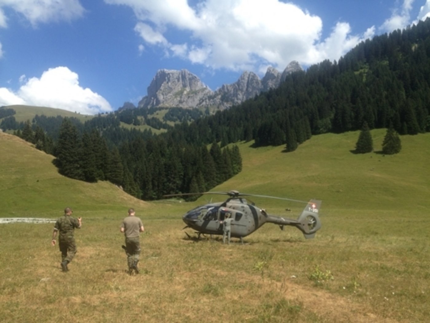 Bereits im August 2015 tränkte die Armee Rinder auf Freiburger Alpen - ein Helikopter steht für seinen Einsatz bereit. (Bild Kanton Freiburg)