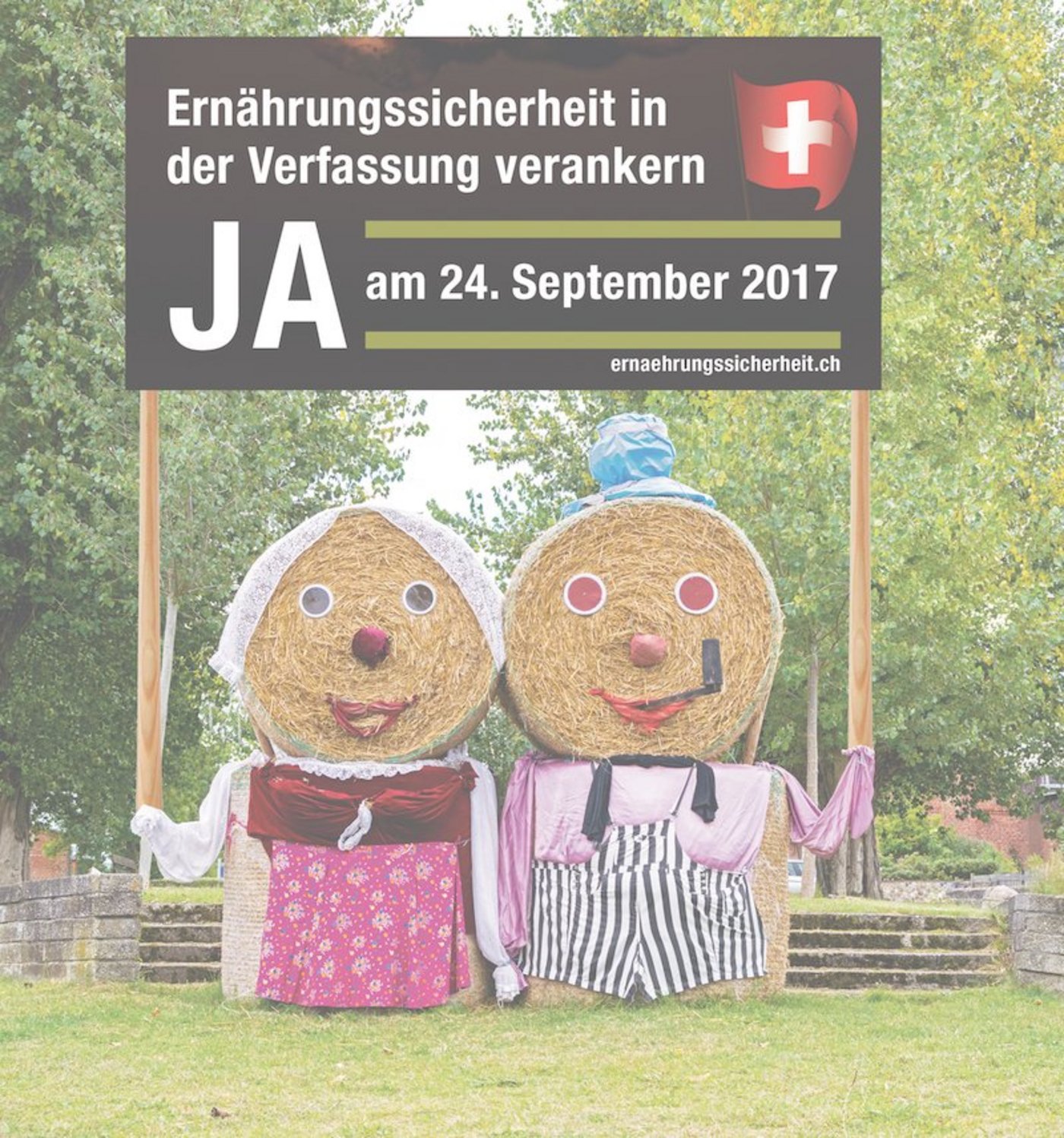 Strohballenfiguren für eine JA-Parole. Die drei originellsten Sujets gewinnen. (Bild Fotolia, Bildmontage BauZ)
