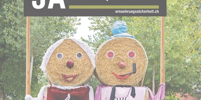 Strohballenfiguren für eine JA-Parole. Die drei originellsten Sujets gewinnen. (Bild Fotolia, Bildmontage BauZ)