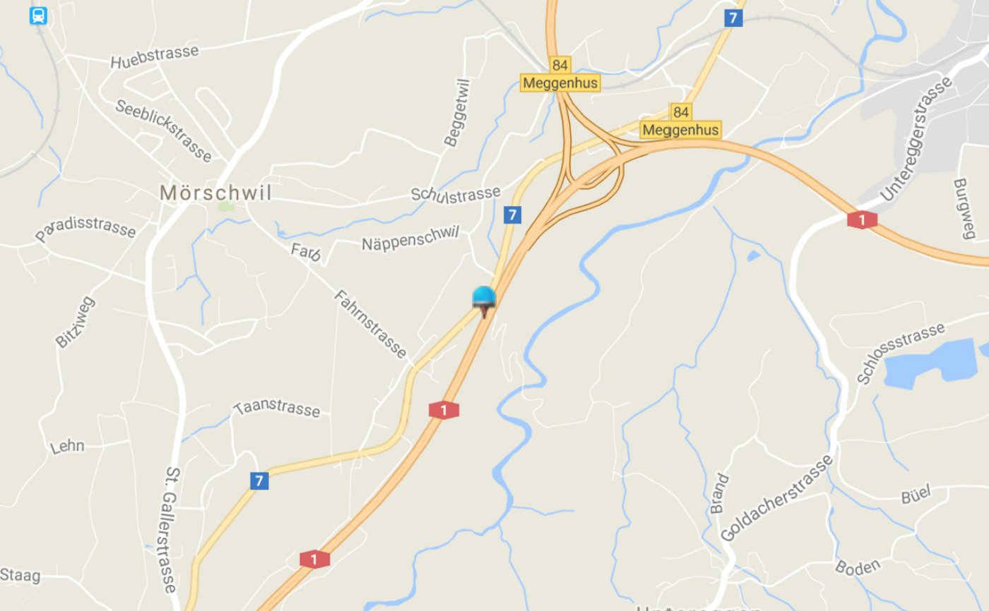 Die Kollision passierte auf der Autobahn A1 Nähe der Ausfahrt Meggenhuus SG. (Screenshot Google Maps)