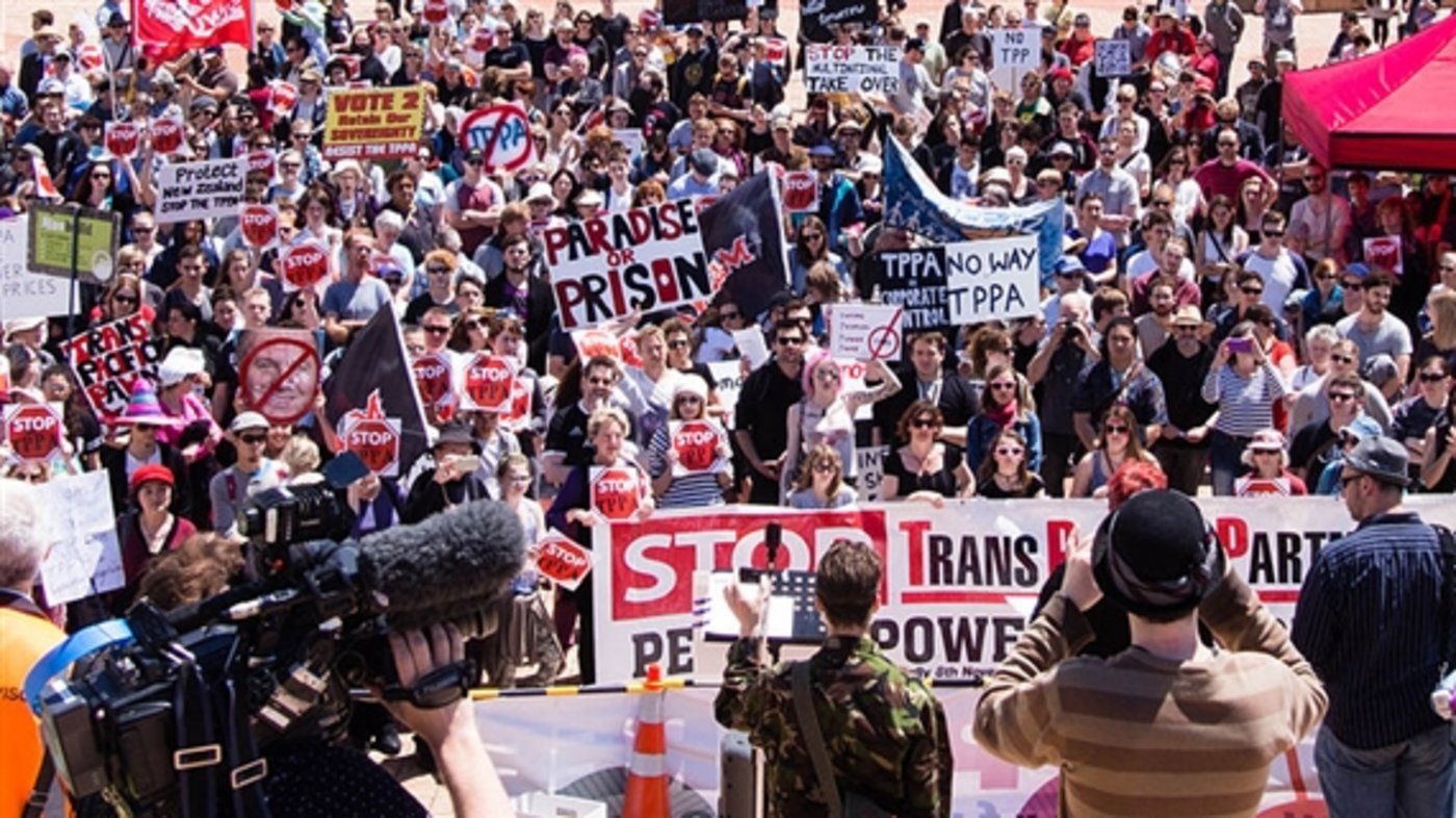 Proteste gegen TPP in Neuseeland im 2014: Jetzt kommt der Nachfolger, das Pazifik-Handelsabkommen CPTPP. (Bild Neil Ballantyne)