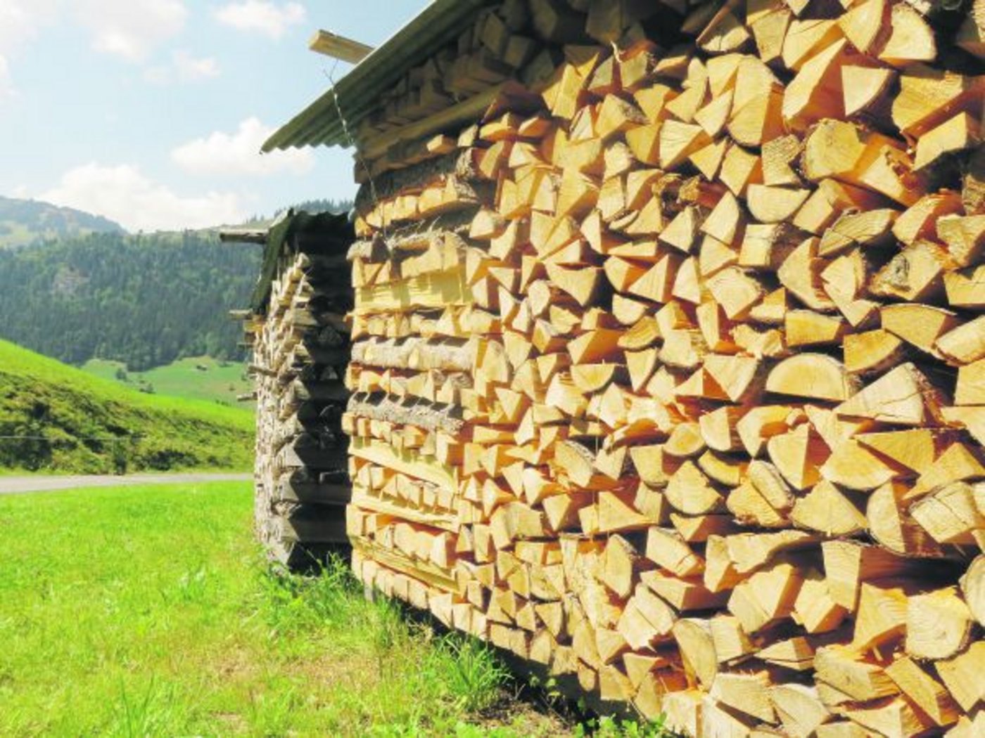 Schön geschichtete Beigen von Stückholz im Berner Oberland. Das Bild wird seltener,  sogar Waldeigentümer kehren der Holzenergie den Rücken. (Bild Josef Scherer)
